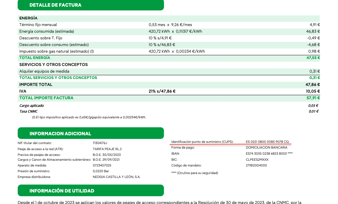 CUPS en factura de Iberdrola
