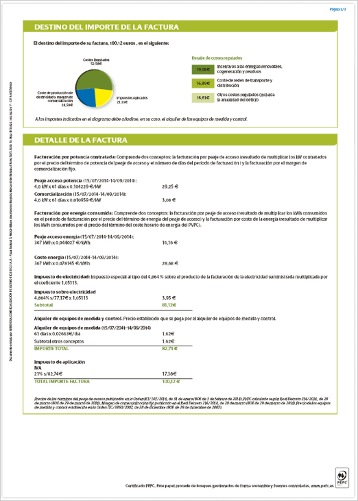 Anverso de factura de Iberdrola comercializador de referencia