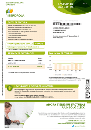 Anverso de factura de gas natural